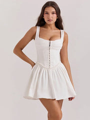 Square Collar Corset Hooked Mini Dress