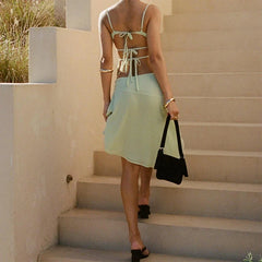 Printed V-Neck Cami & Skirt Set �Ruffle Midi Look