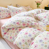 Colorful Floral Style Bedding Sets Romantic Flowers Duvet Cover Single Queen Size Washed Cotton Bedclothes Girls Home Textiles