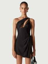 Black One Shoulder Lace Asymmetric Mini Dress