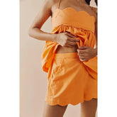 Scalloped Hem Babydoll Cami Tops And Wide Leg Shorts Set