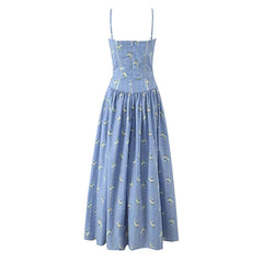 Purple Pleated Floral Print Strap Maxi Dress
