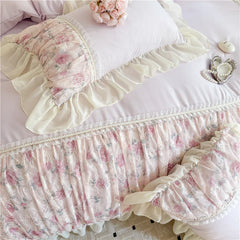 Princess Style Duvet Cover Sets with Lace Embroidery Bed Cover for Girls Queen/King Size 이불커버 Soft Pink Bedding with Ruffles