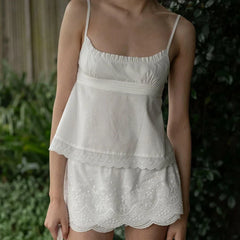 White Ruffle Trim Cami Babydoll Top