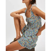 Floral Print Frill Trim Square Neck Tank Top And Ruffle Skirt Set