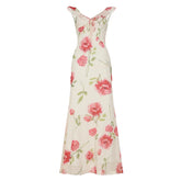 White Printed Ruffles Trim Maxi Dress
