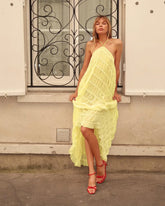 Halter Neck Ruched Midi Dress