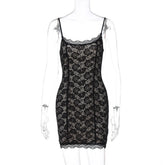 Black Lace Spaghetti Strap Mini Dress