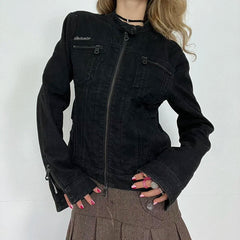 Black Double Zipper Denim Jacket