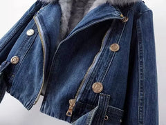 Faux Fur Collar Lining Denim Jacket