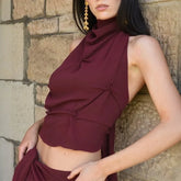 Halter Pinched Ruched Open Back Top
