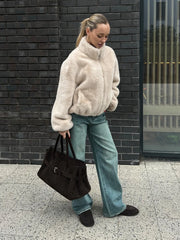 Teddy Faux Fur Zipper Crop Jacket