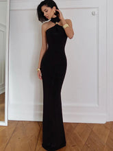 Halter Gold Turtleneck Maxi Dress