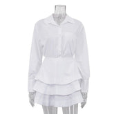 White Collar Shirt And Frill Mini Skirt Set