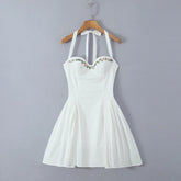 White Embroidery Corset Halter Mini Dress