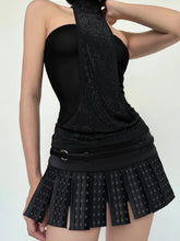 Black and Beige High Neck Sleeveless Sequin Tank Top - Backless Style