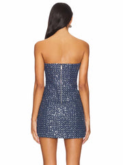 Strapless Denim Sequin Mini Dress