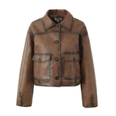 Gradient Brown PU Leather Jacket
