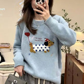 Dog Embroidery Knitted Sweater Pullover