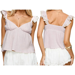 Wide Ruffle Straps V-Neck Babydoll Top
