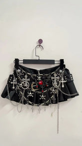 Black Micro Pleated Cross Chain Skirt