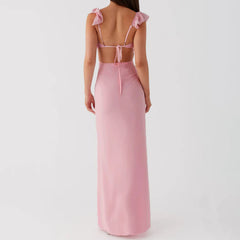 Ruffle Trim V Neck Maxi Dress