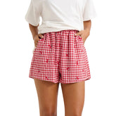 Red Plaid Cherry Print High-Waist Shorts - Summer Vibe