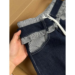 Plaid Patchwork Denim Pants