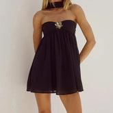 Ruffles Babydoll Strapless Metal Flower Mini Dress