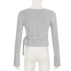 Solid Wrap Around Top And Drawstring Pants Set