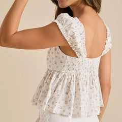 White Floral Print Babydoll Crop Top