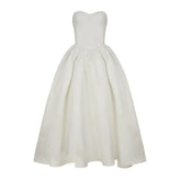 White Strapless Lace Up Midi Dress