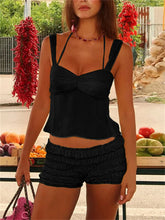 Sheer Top And Ruffles Shorts Set