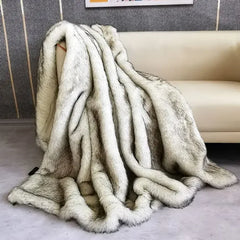 High-end Faux Fur Blanket fluffy fox fur bed cover Plush sofa blankets twice layer plaid Bed duvets sofa cover for home decor