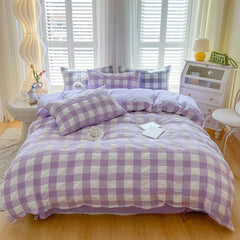 Girls Bedding Sets Kawaii Seersucker Bed Sheet Pillowcase Solid Color Duvet Cover Cute Home Decoration