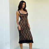 Black Lace Layered Midi Dress