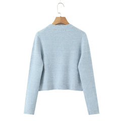 Blue Embroidery Flower Button Cardigan