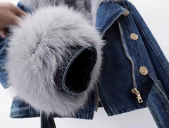 Faux Fur Collar Lining Denim Jacket