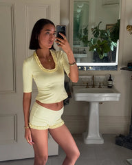 Yellow Ruffled Trim Top And Shorts Set