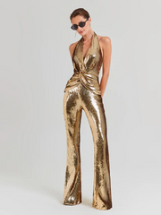 Gold Sequin Halter Jumpsuit