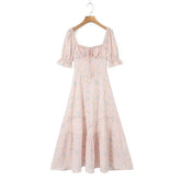 Floral Print Puff Ruffles Sleeve Midi Dress