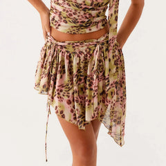 Animal Print Ruffled Low Rise Short Skirt