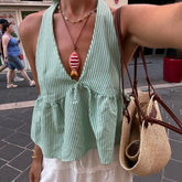 Green Plaid Babydoll Tank Top