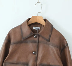 Gradient Brown PU Leather Jacket