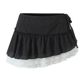 Black Polka Dot Halter Crop Top And Mini Skirt Set