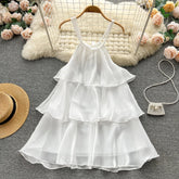 Mesh Ruffled Halter Mini Dress