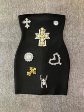 Black Strapless Diamond Embroidered Bodycon Mini Dress