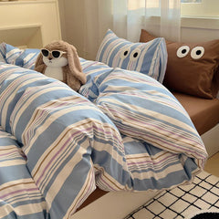 Korean Bed Linen Bedding Sets Stripes Duvet Cover Set Quilt Cover Bed Sheet Quilt Sets Queen Size INS Blogger Comforter Sets