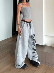 Grey Baggy Slit Patchwork Sweatpants 