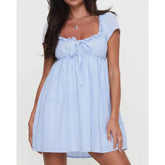 Ruffled Trim Square Neck Short Sleeve Loose Mini Dress